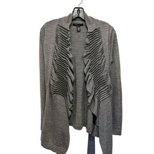 Women's Kenneth Cole Wool Gray Ruffled Front Cardigan Jacket Belt Size Small